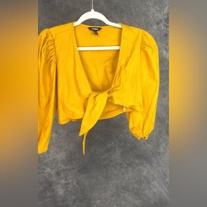 Express Cropped Tie Front Top / Gold Mustard / Size S